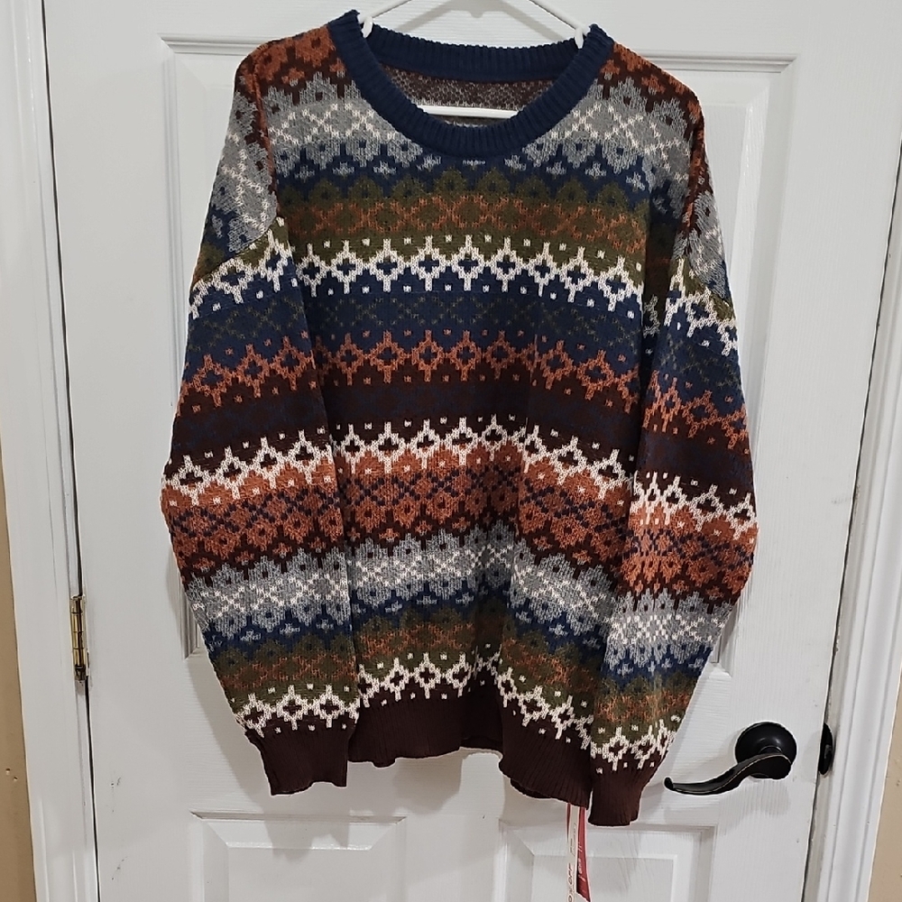 Sweater Oversized Women's Crewneck - Brown, Blue, Green and White
